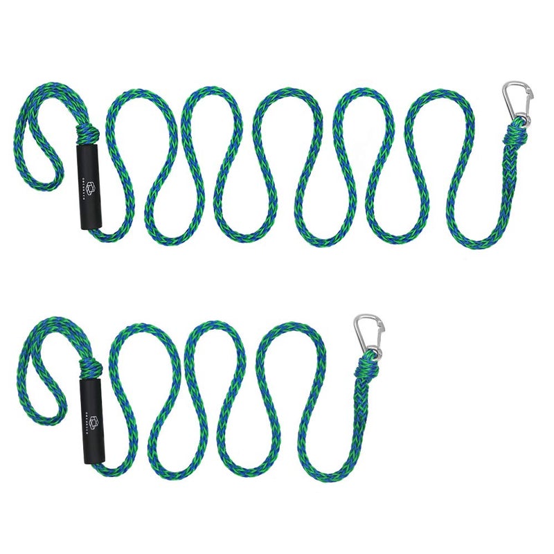 Obcursco خطوط ربط قارب أوبسوركو PWC 1/2"x (7 قدم و 14 قدم)، ملحقات ربط جت سكي لباونتون، خط سحب كاياك مع مشبك من الفولاذ المقاوم للصدأ 316 (أخضر/أزرق) - Image 1